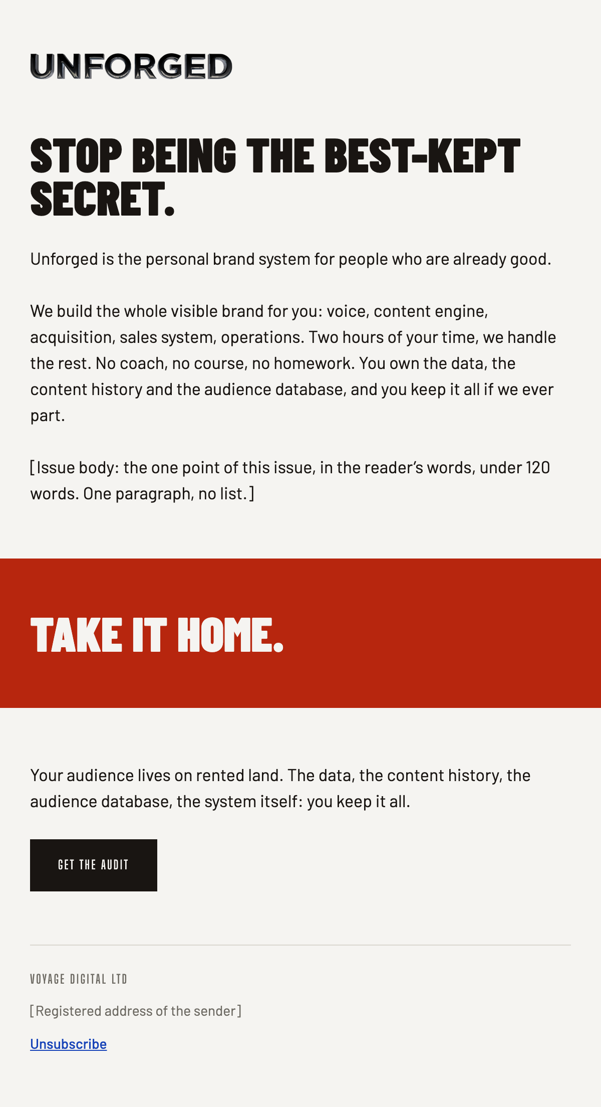 The newsletter email template at 600 pixels wide