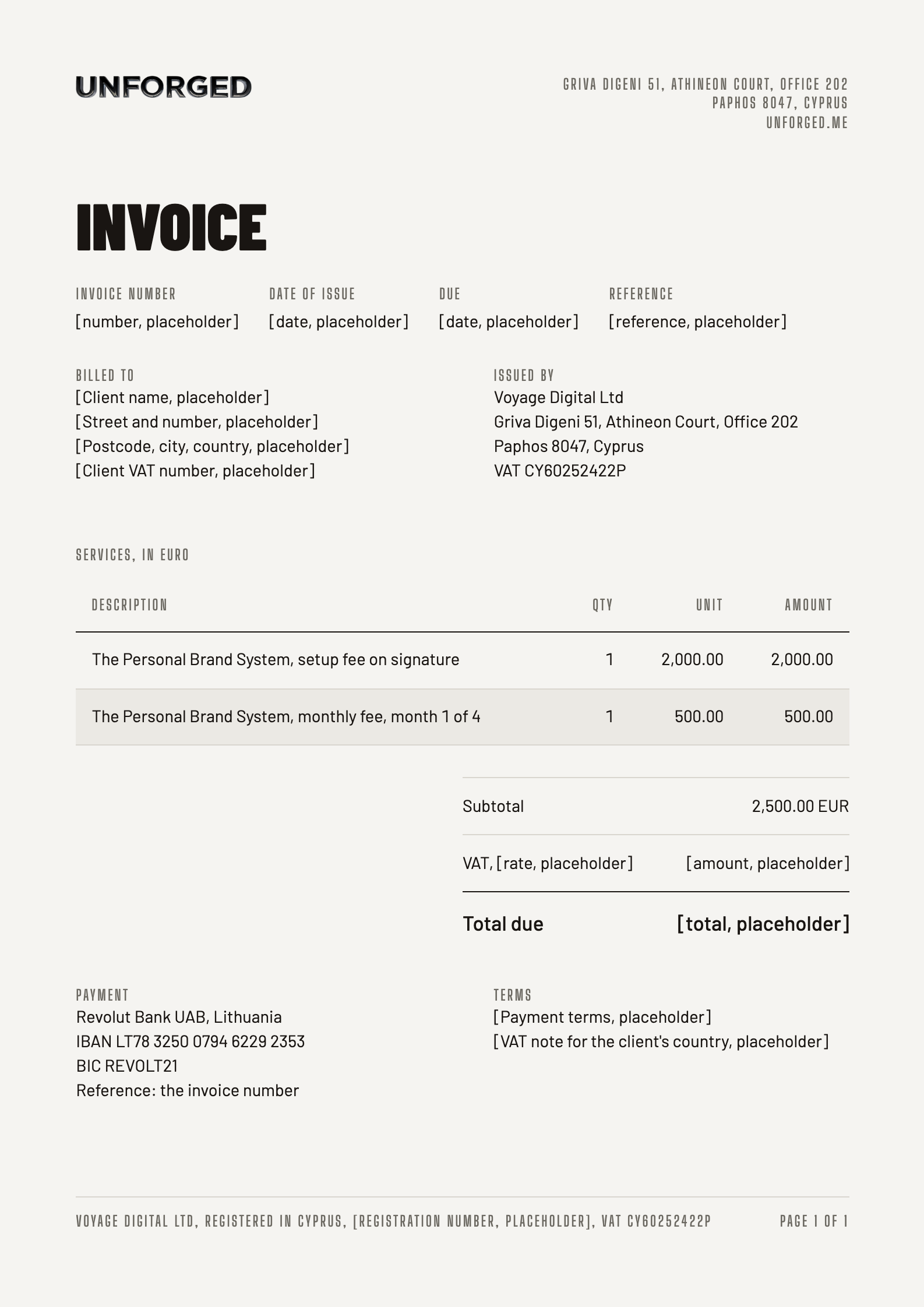 The invoice frame at A4