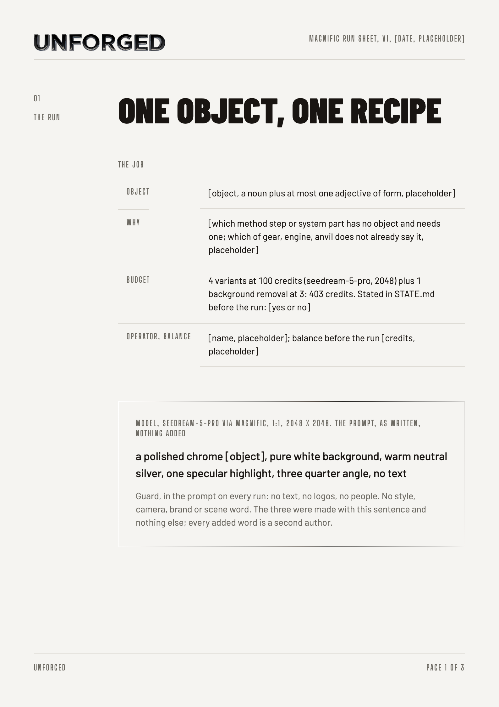 The generator run sheet